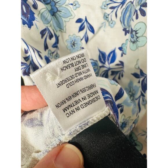 YUMI KIM Blue White Button Down Short Sleeve Carly Linen Top Size Medium - Picture 6 of 9